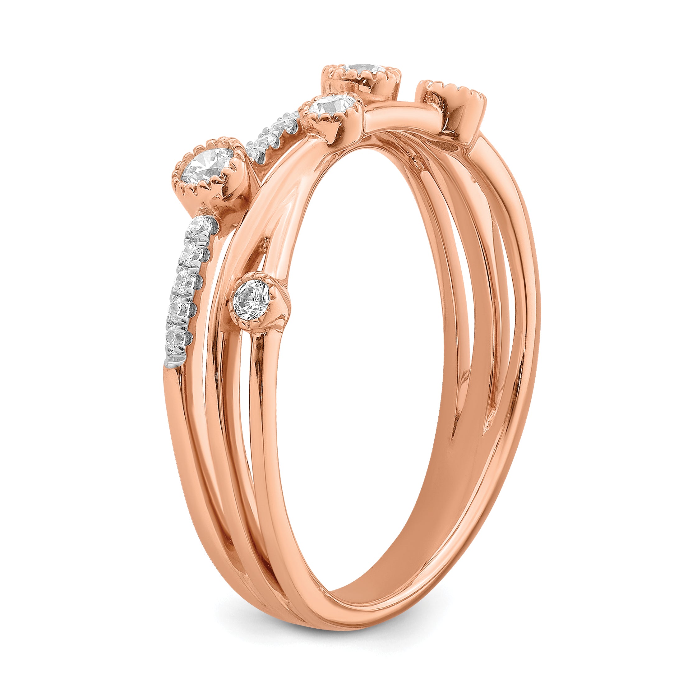 14k Rose Gold 1/4 carat Lab Grown Diamond VS/SI+ G+ Complete Criss Cross Ring