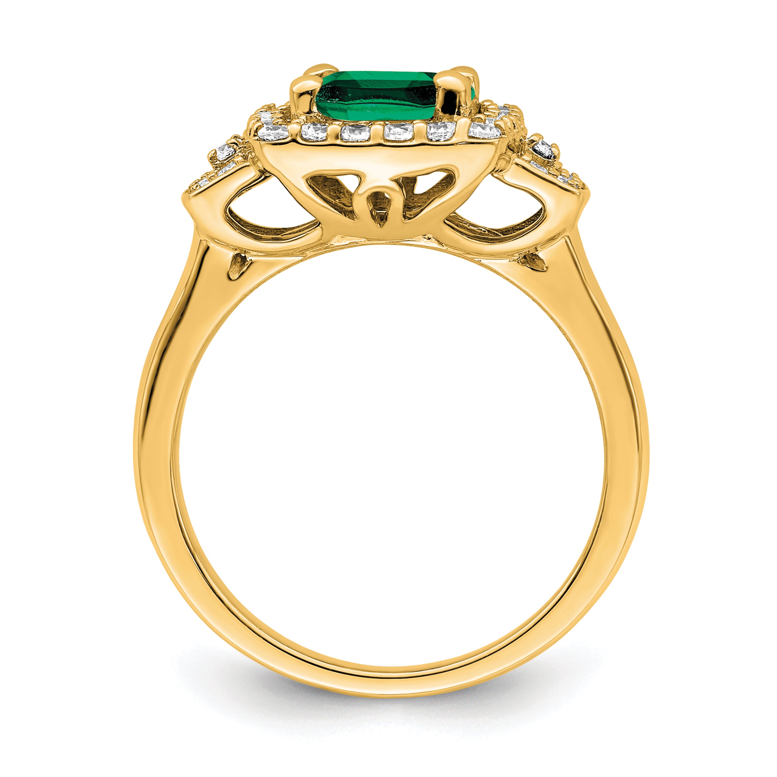 14k 3/8 carat Lab Grown Diamond VS/SI+ G+ and Lab Created Emerald Fashion Halo Ring Secondary image