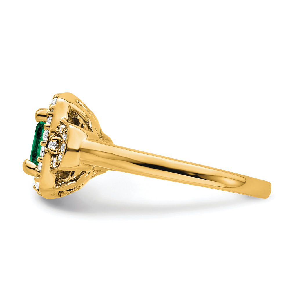 14k 3/8 carat Lab Grown Diamond VS/SI+ G+ and Lab Created Emerald Fashion Halo Ring