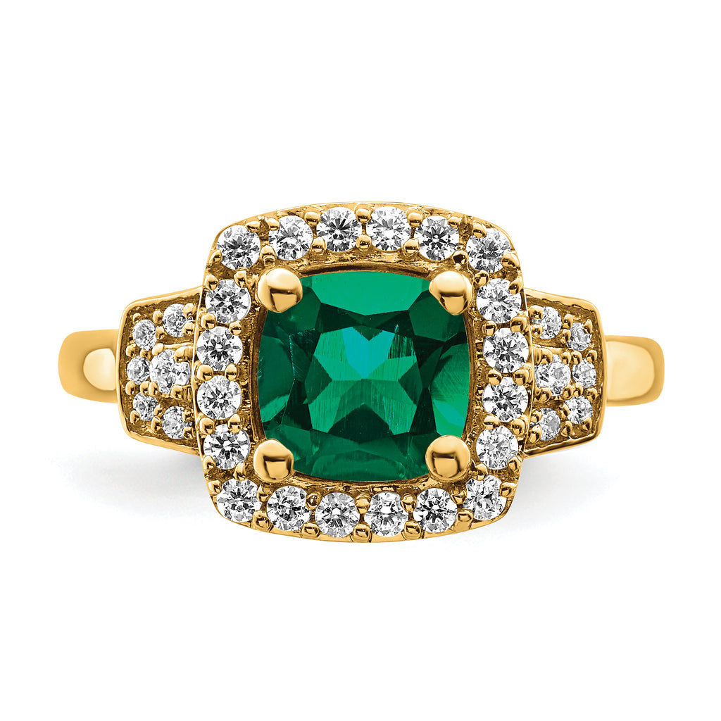 14k 3/8 carat Lab Grown Diamond VS/SI+ G+ and Lab Created Emerald Fashion Halo Ring
