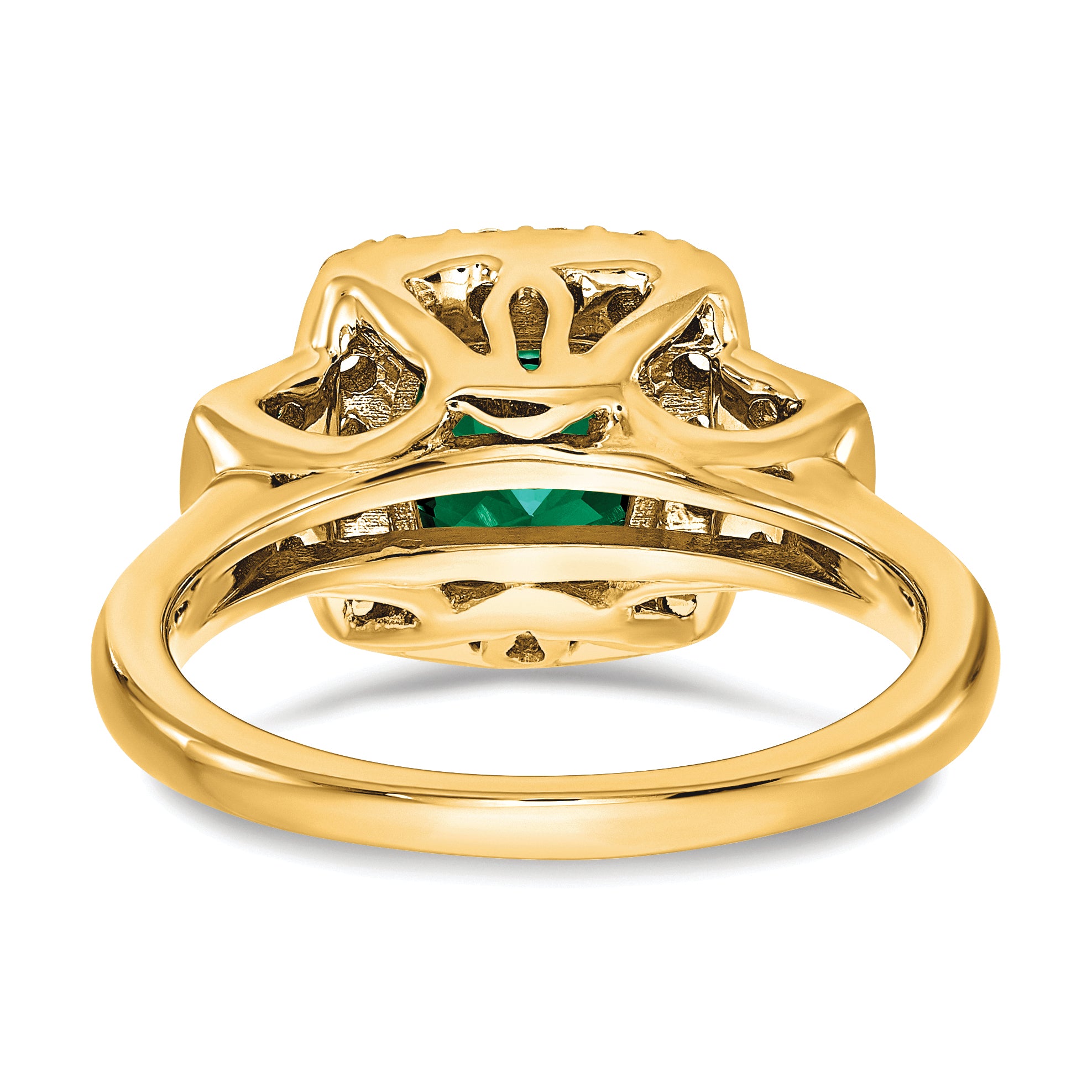 14k 3/8 carat Lab Grown Diamond VS/SI+ G+ and Lab Created Emerald Fashion Halo Ring