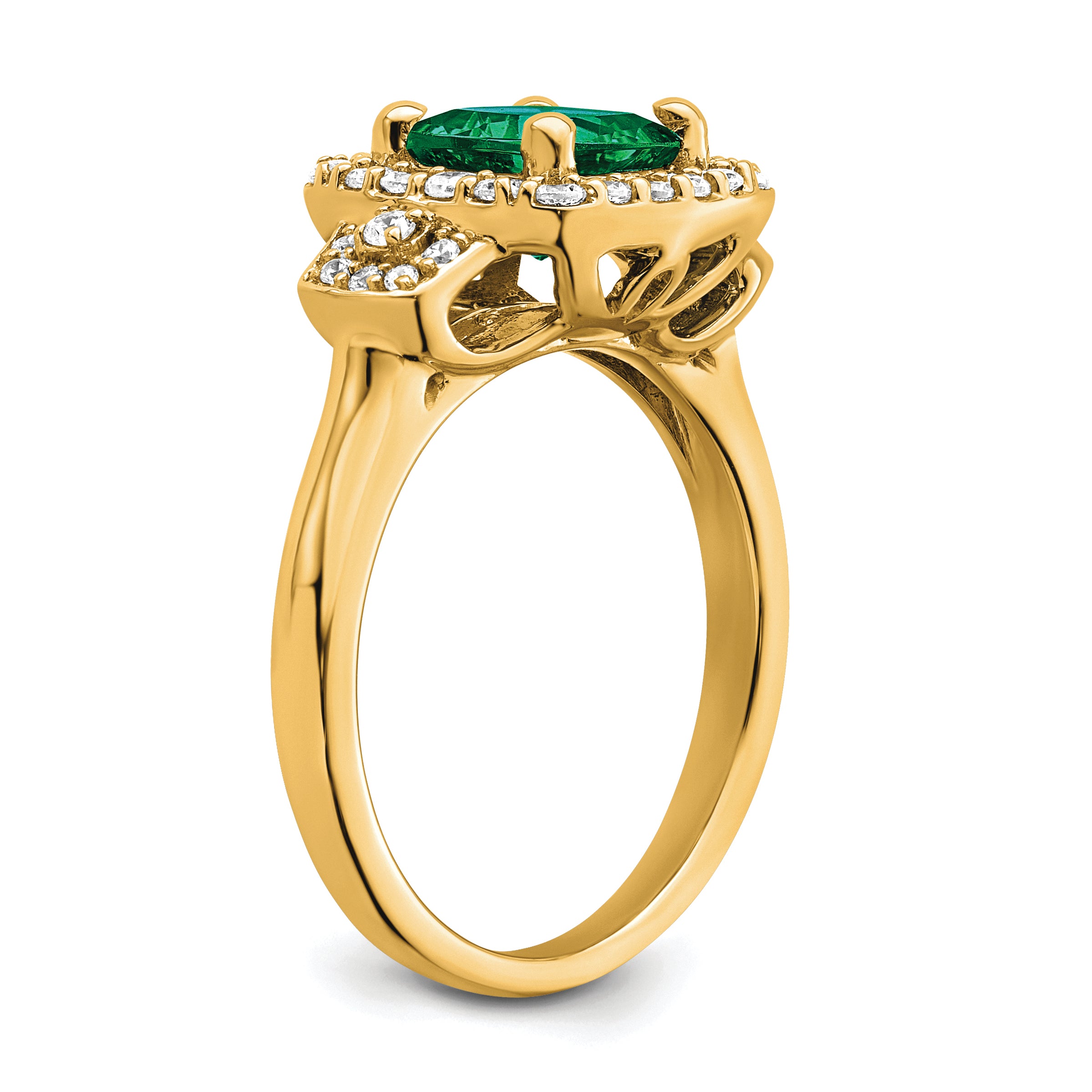 14k 3/8 carat Lab Grown Diamond VS/SI+ G+ and Lab Created Emerald Fashion Halo Ring