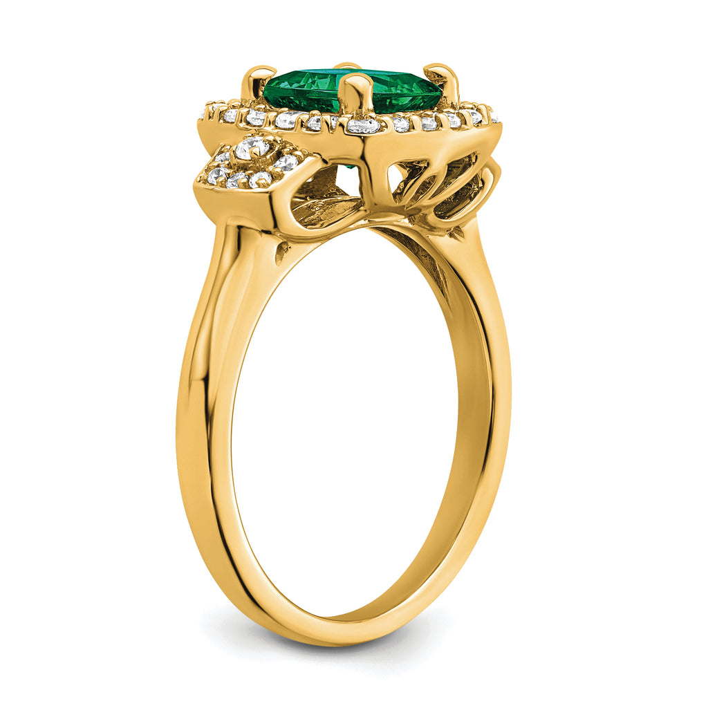 14k 3/8 carat Lab Grown Diamond VS/SI+ G+ and Lab Created Emerald Fashion Halo Ring