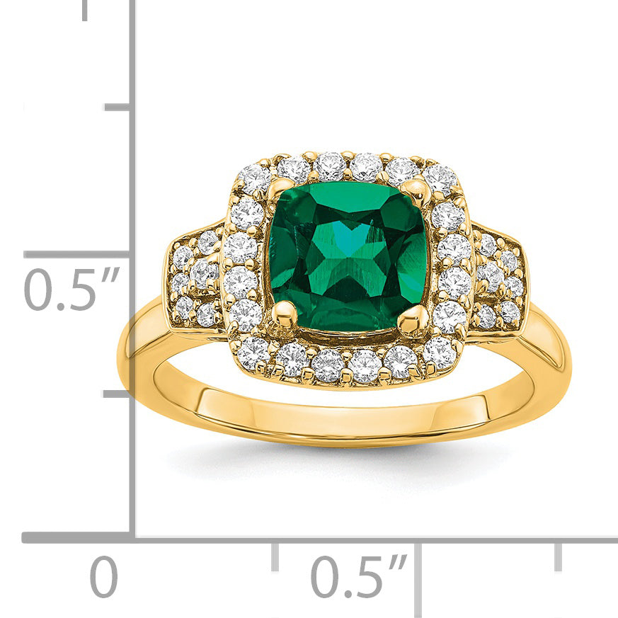 14k 3/8 carat Lab Grown Diamond VS/SI+ G+ and Lab Created Emerald Fashion Halo Ring