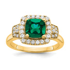 14k 3/8 carat Lab Grown Diamond VS/SI+ G+ and Lab Created Emerald Fashion Halo Ring