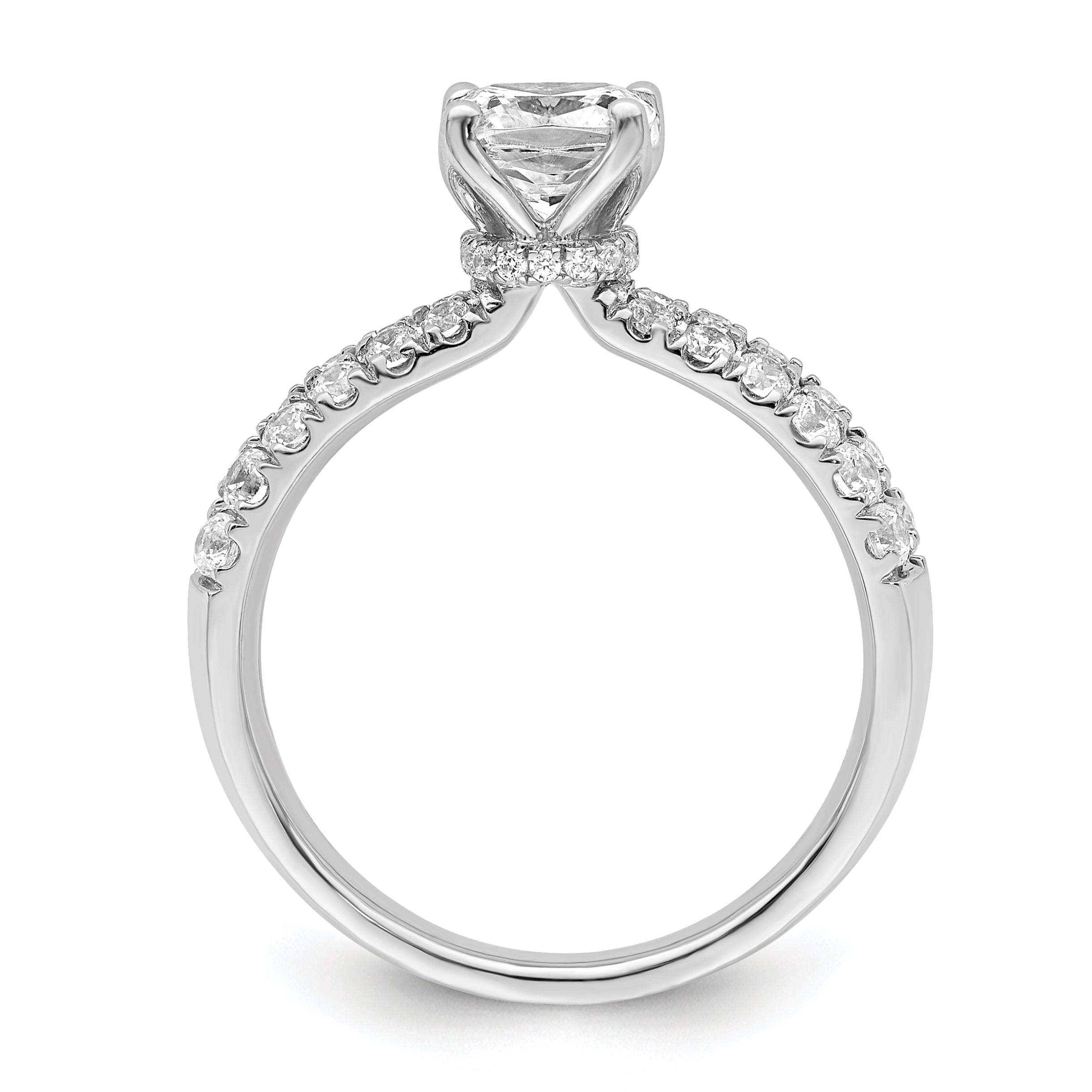 14k White Gold 5/8 carat Lab Grown Diamond VS/SI+ G+ 1 carat Center Cushion Semi Mount Engagement Ring