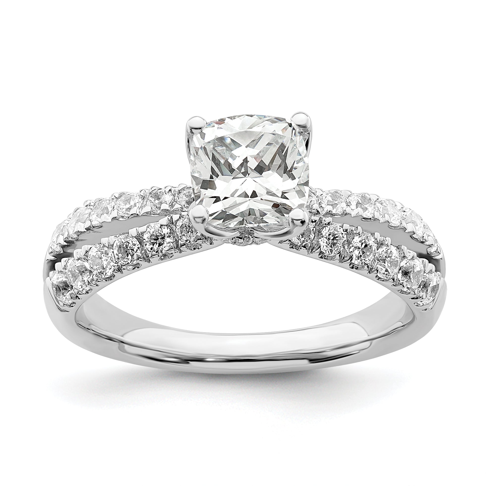 14k White Gold 5/8 carat Lab Grown Diamond VS/SI+ G+ 1 carat Center Cushion Semi Mount Engagement Ring