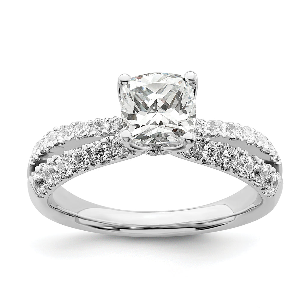 14k White Gold 5/8 carat Lab Grown Diamond VS/SI+ G+ 1 carat Center Cushion Semi Mount Engagement Ring