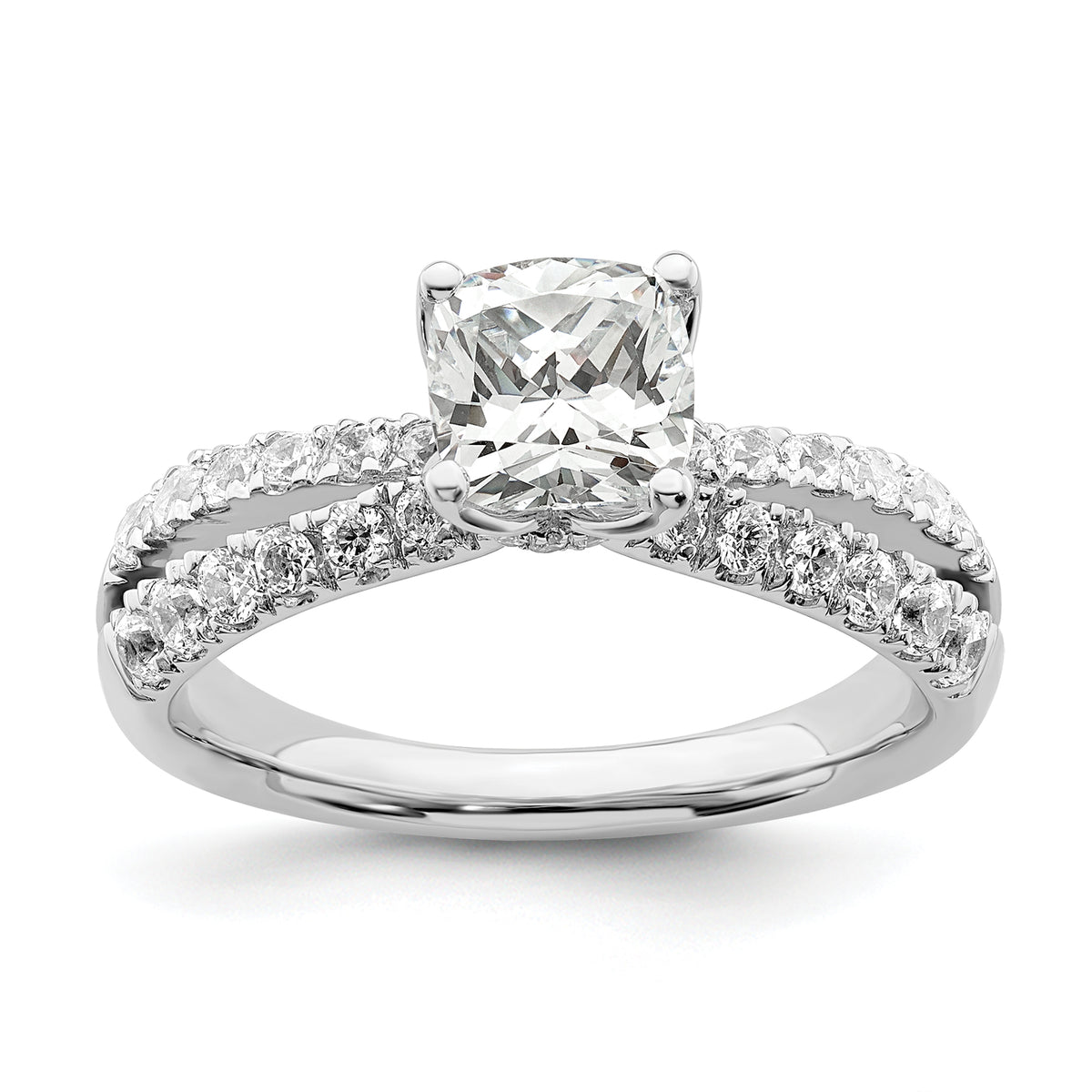 14k White Gold 5/8 carat Lab Grown Diamond VS/SI+ G+ 1 carat Center Cushion Semi Mount Engagement Ring