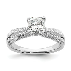 14k White Gold 5/8 carat Lab Grown Diamond VS/SI+ G+ 1 carat Center Cushion Semi Mount Engagement Ring