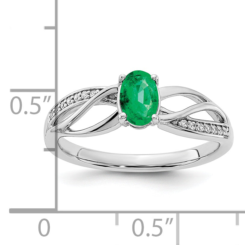 14k White Gold Polished Emerald and Diamond Ring Secondary image