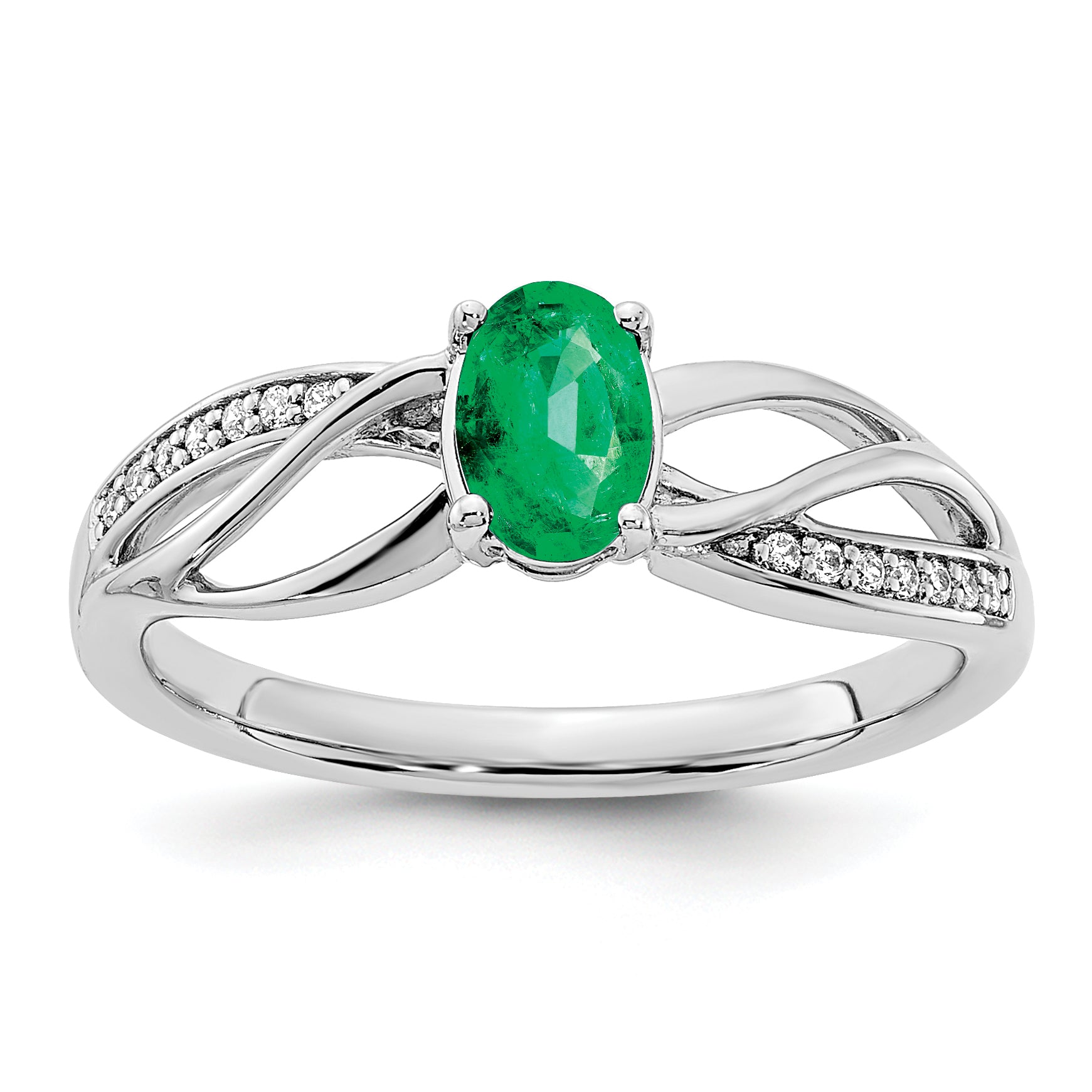 14k White Gold Polished Emerald and Diamond Ring Main image