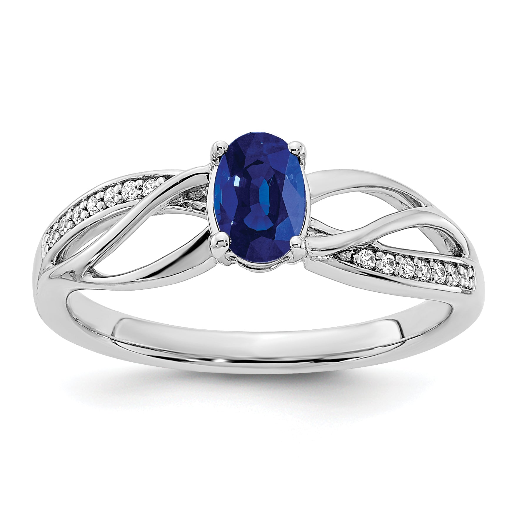 14k White Gold Polished Sapphire and Diamond Ring Main image