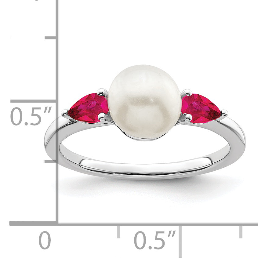 14k White Gold FWC Pearl and Ruby Ring Secondary image
