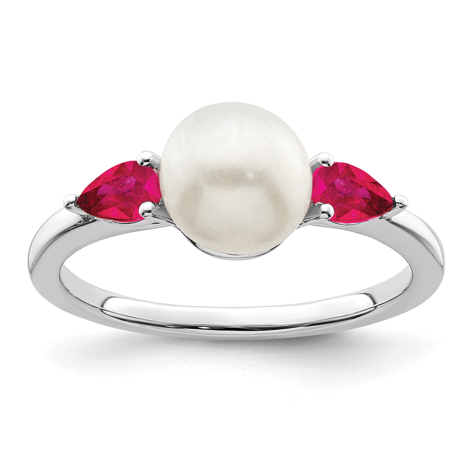 14k White Gold FWC Pearl and Ruby Ring Main image