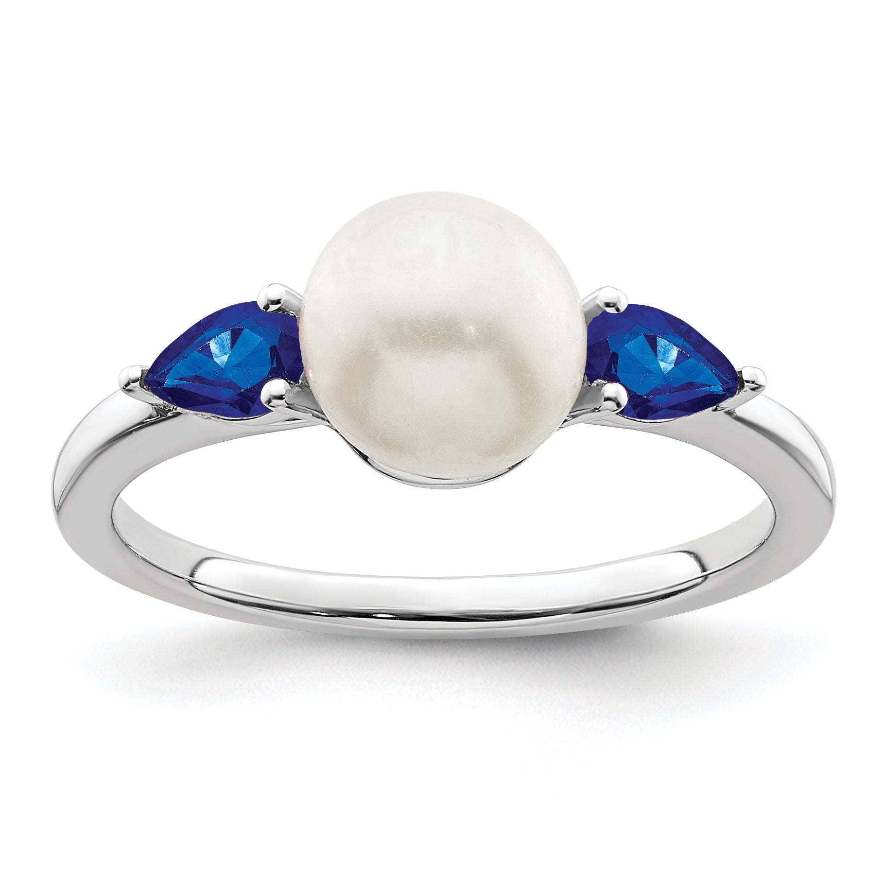 14k White Gold FWC Pearl and Sapphire Ring Main image