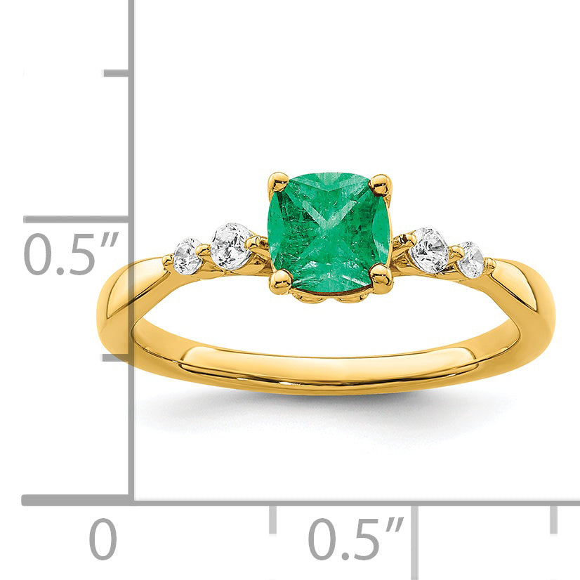 14k Gold Polished Emerald and Diamond Ring Secondary image