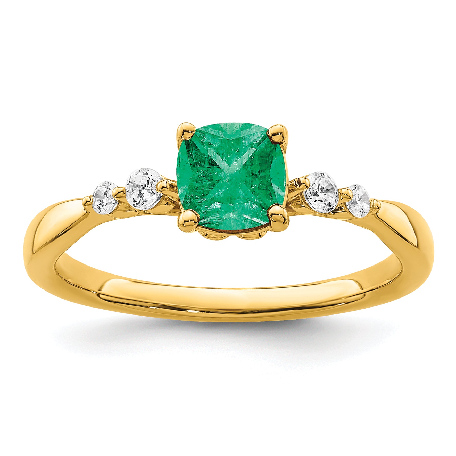 14k Gold Polished Emerald and Diamond Ring Main image