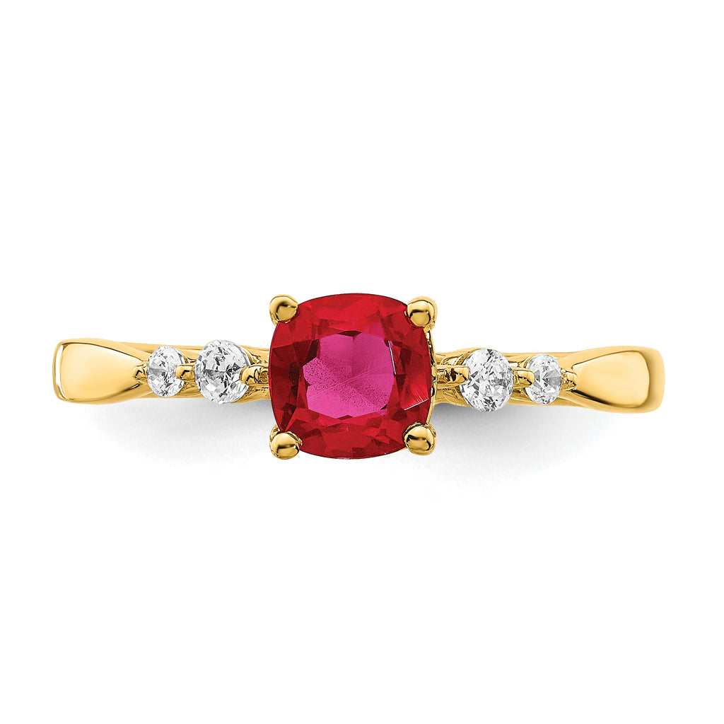 14k Gold Polished Ruby and Diamond Ring