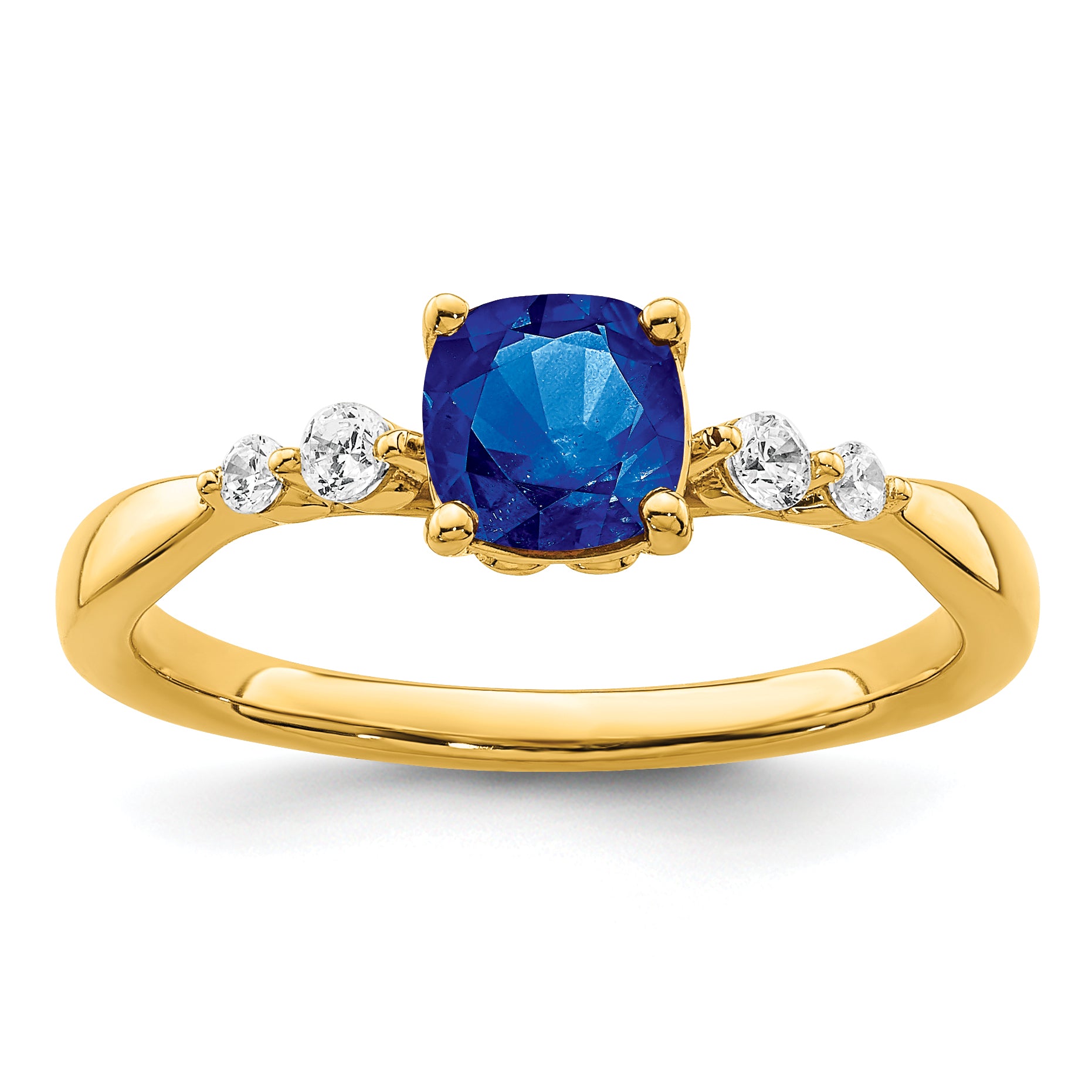 14k Gold Polished Sapphire and Diamond Ring Main image