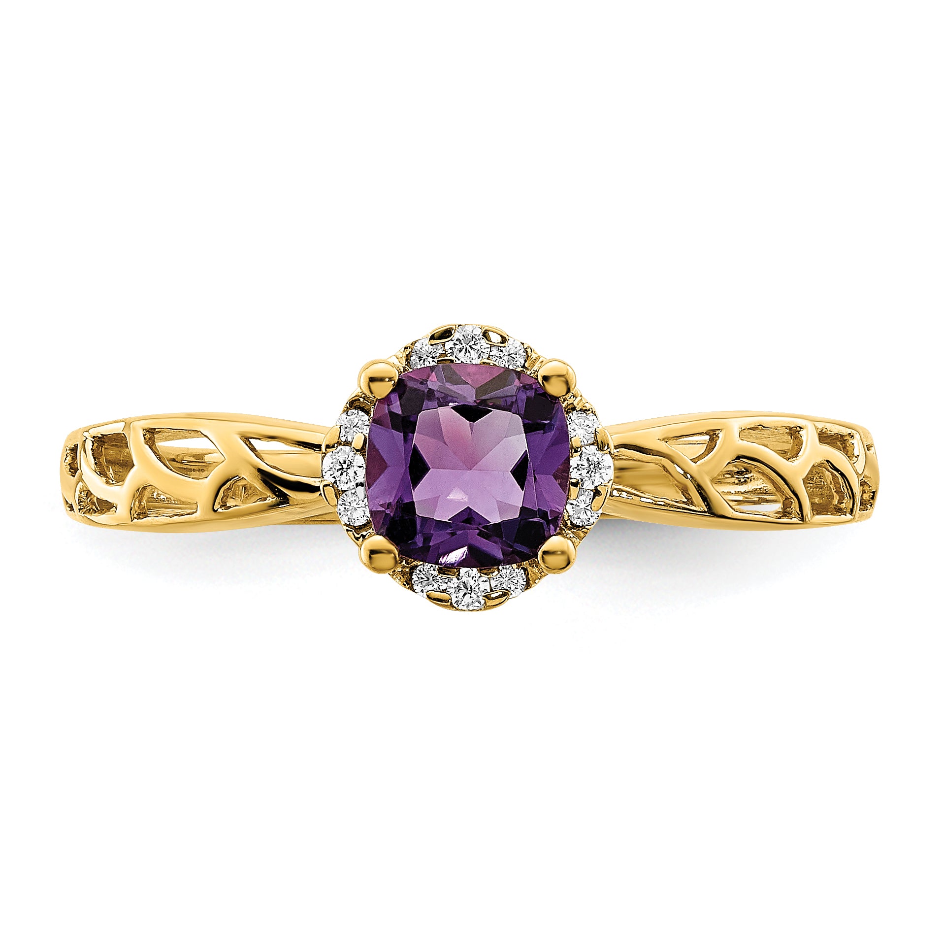 14k Gold Polished Amethyst and Diamond Ring