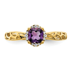 14k Gold Polished Amethyst and Diamond Ring