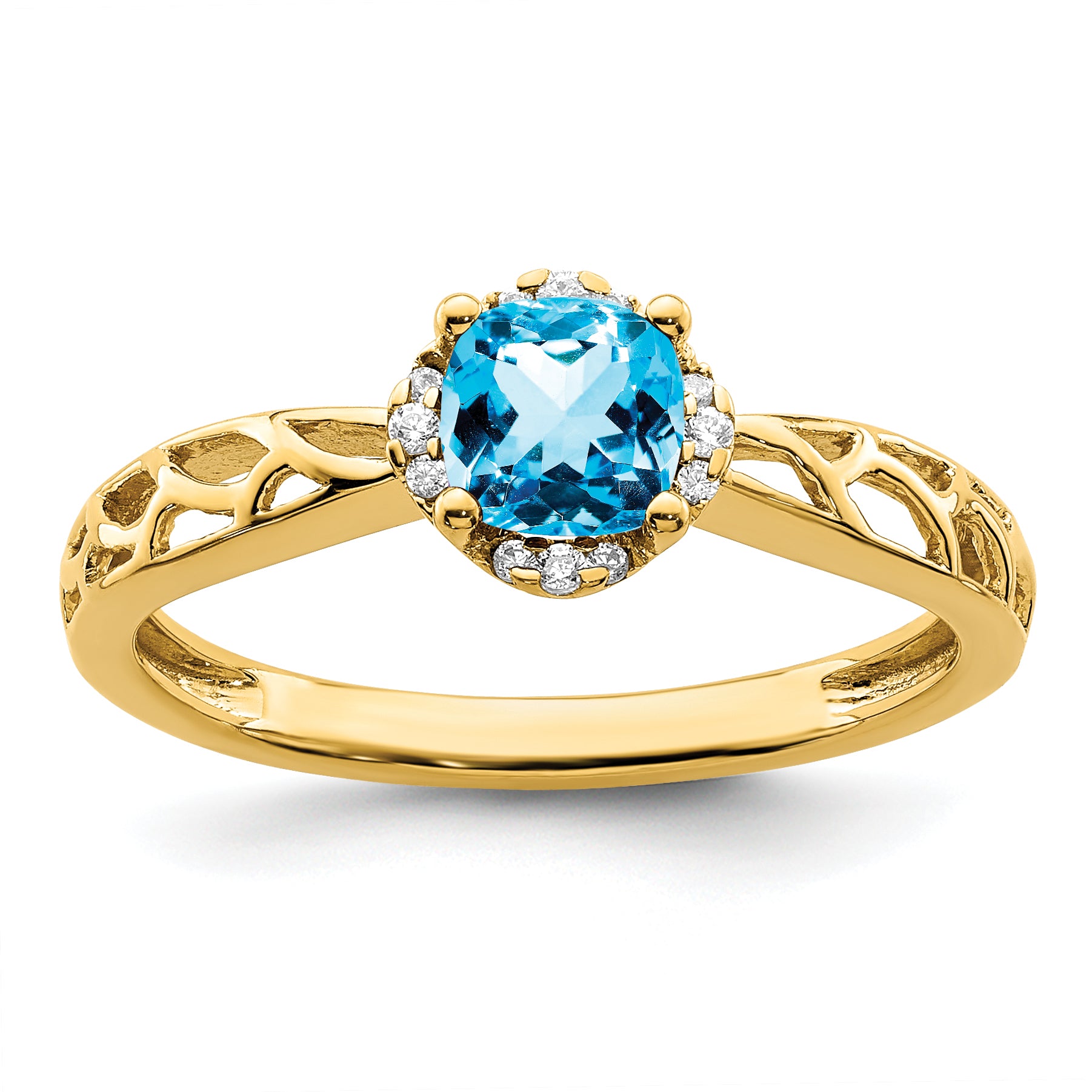 14k Gold Polished Blue Topaz and Diamond Ring Main image