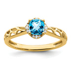 14k Gold Polished Blue Topaz and Diamond Ring
