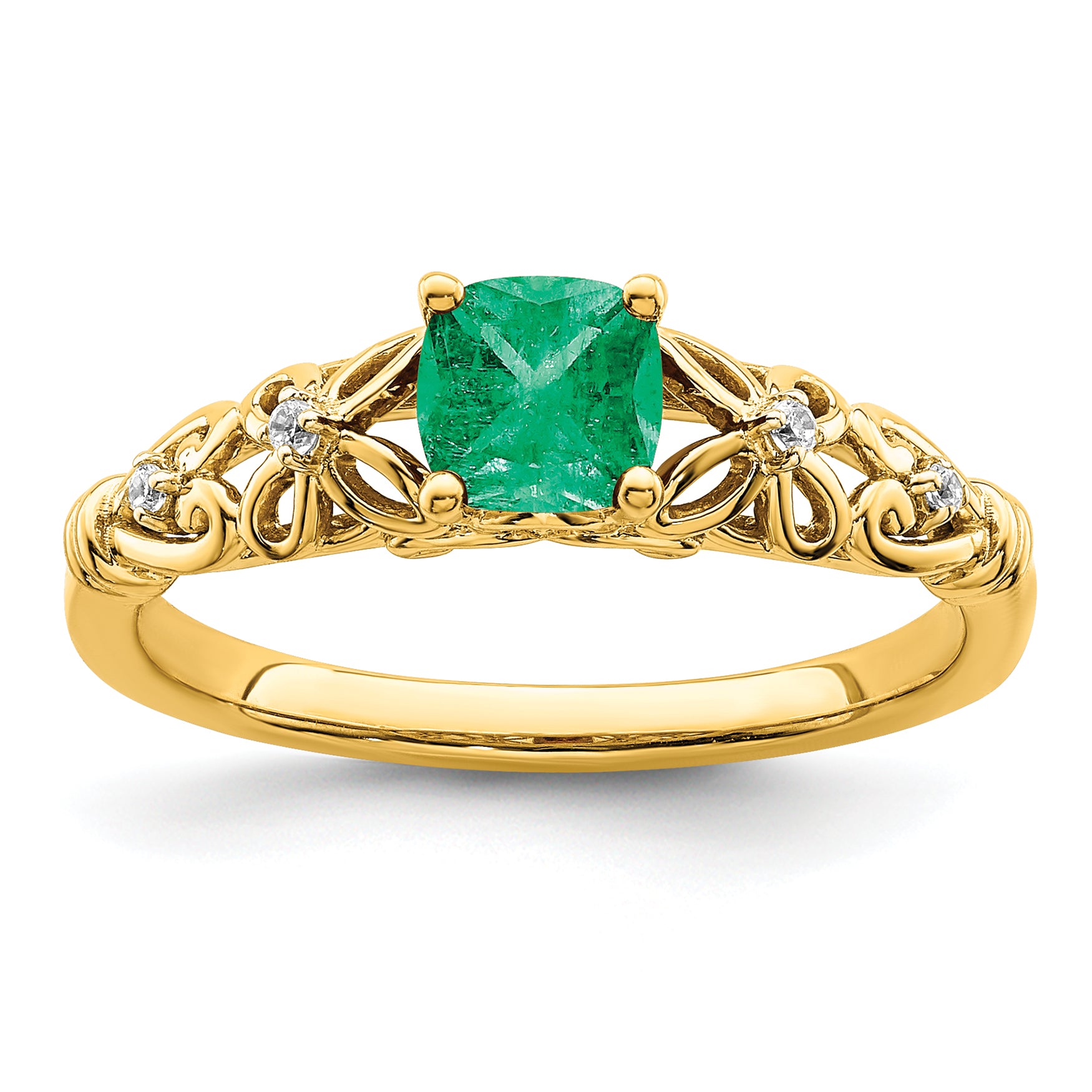 14k Gold Polished Emerald and Diamond Ring Main image