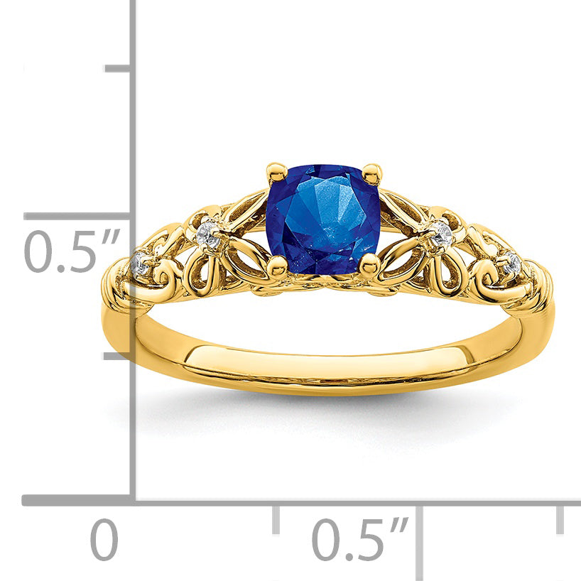 14k Gold Polished Sapphire and Diamond Ring Secondary image