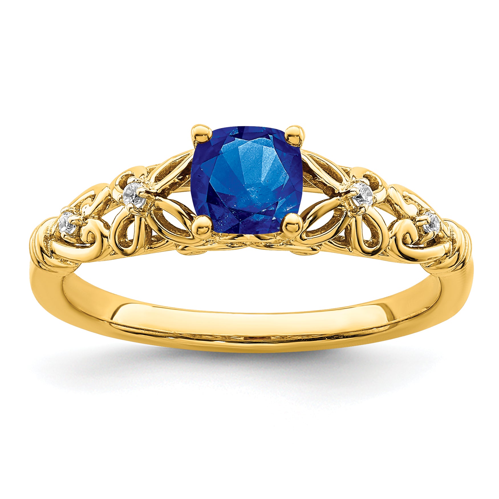 14k Gold Polished Sapphire and Diamond Ring Main image
