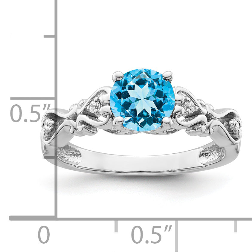 14k White Gold Polished Blue Topaz and Diamond Ring Secondary image