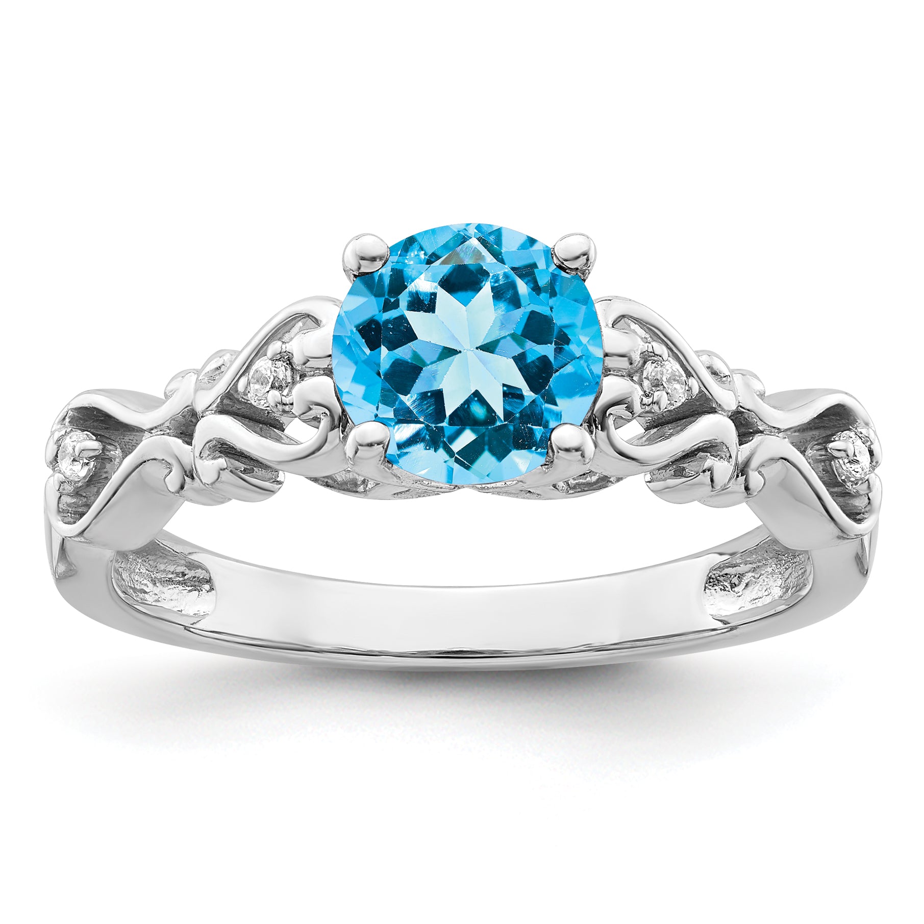 14k White Gold Polished Blue Topaz and Diamond Ring Main image