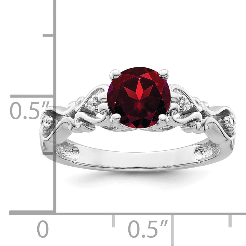 14k White Gold Polished Garnet and Diamond Ring Secondary image