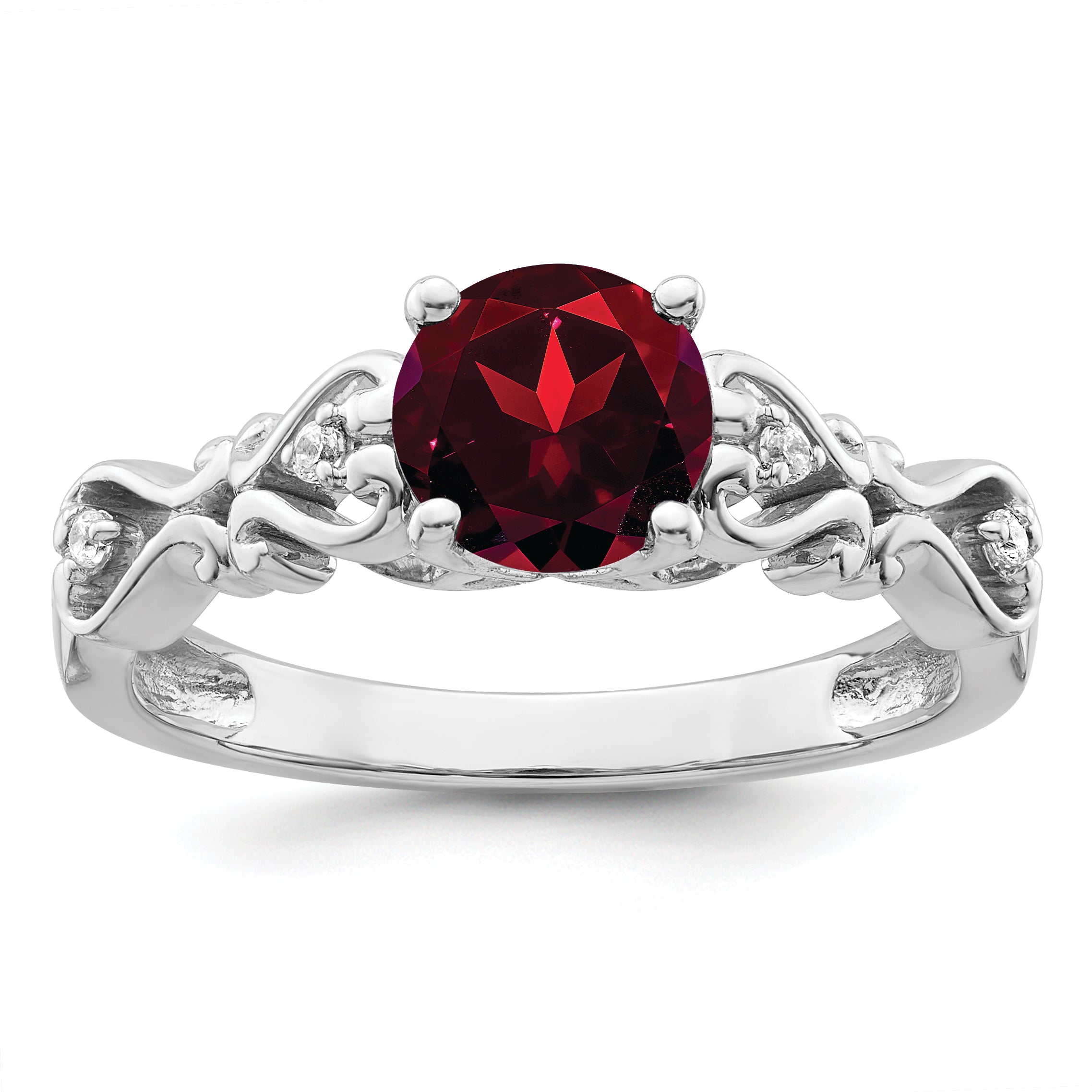 14k White Gold Polished Garnet and Diamond Ring Main image