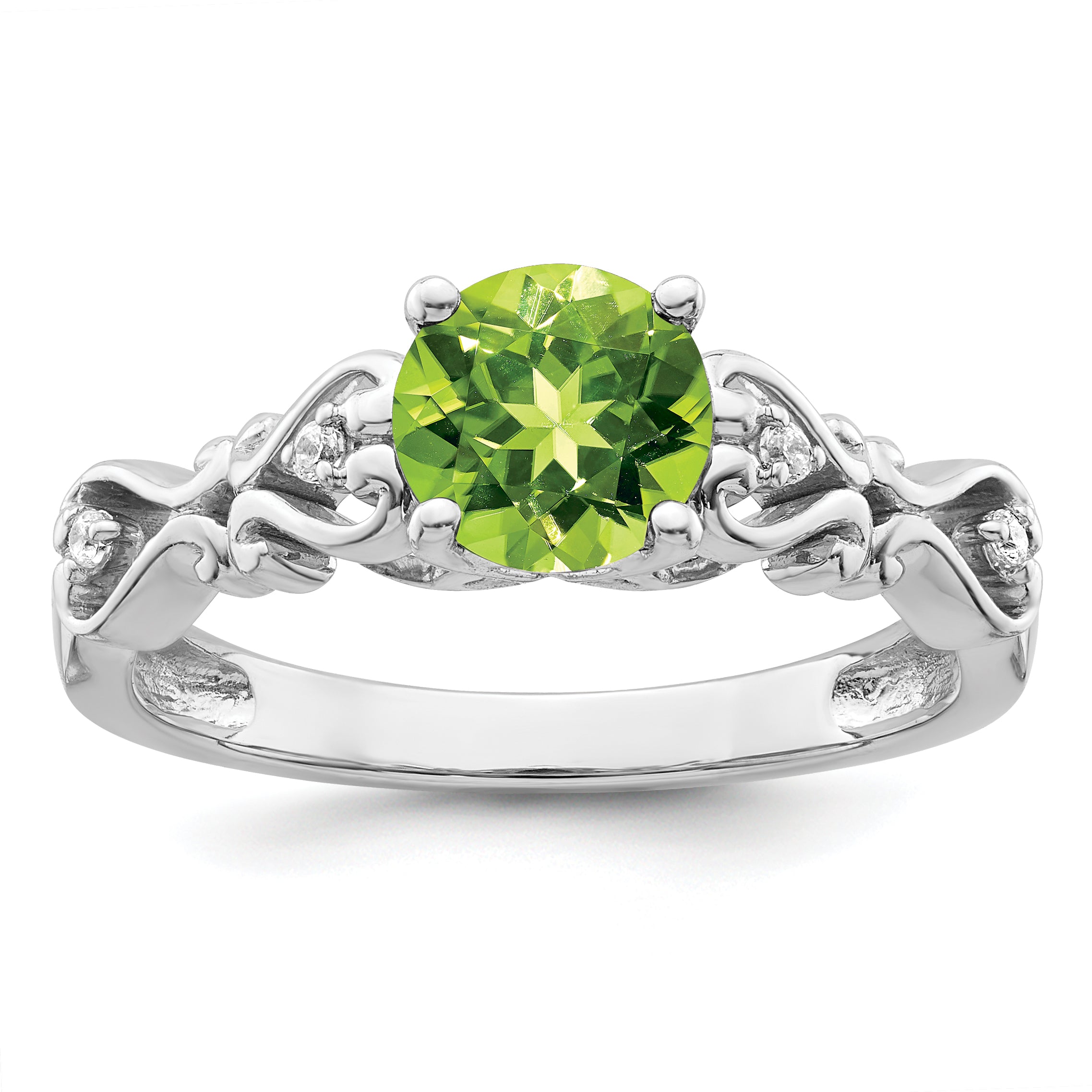 14k White Gold Polished Peridot and Diamond Ring Main image