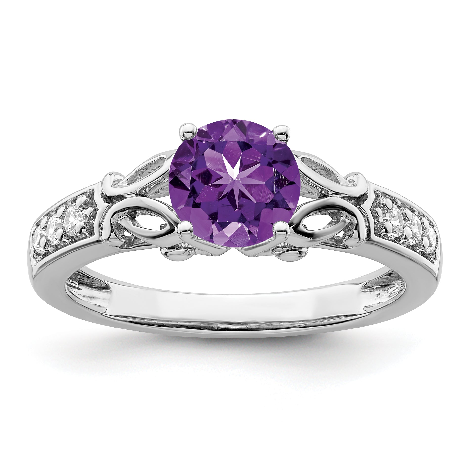 14k White Gold Polished Amethyst and Diamond Ring Main image