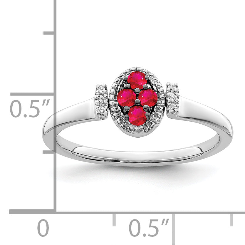 14k White Gold Polished Ruby and Diamond Flip Ring