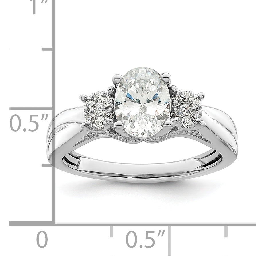 14k White Gold 1/8 carat Lab Grown Diamond VS/SI+ G+ 1 carat Center Oval Semi Mount Engagement Ring