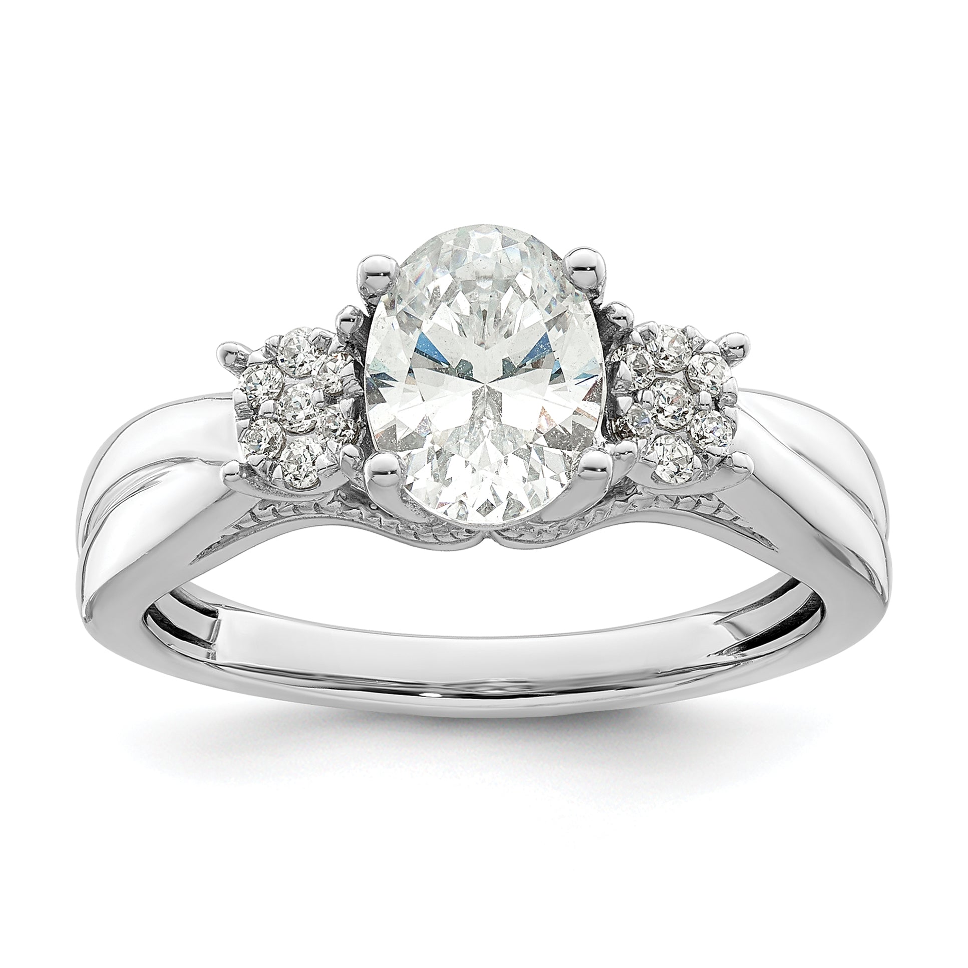 14k White Gold 1/8 carat Lab Grown Diamond VS/SI+ G+ 1 carat Center Oval Semi Mount Engagement Ring Main image