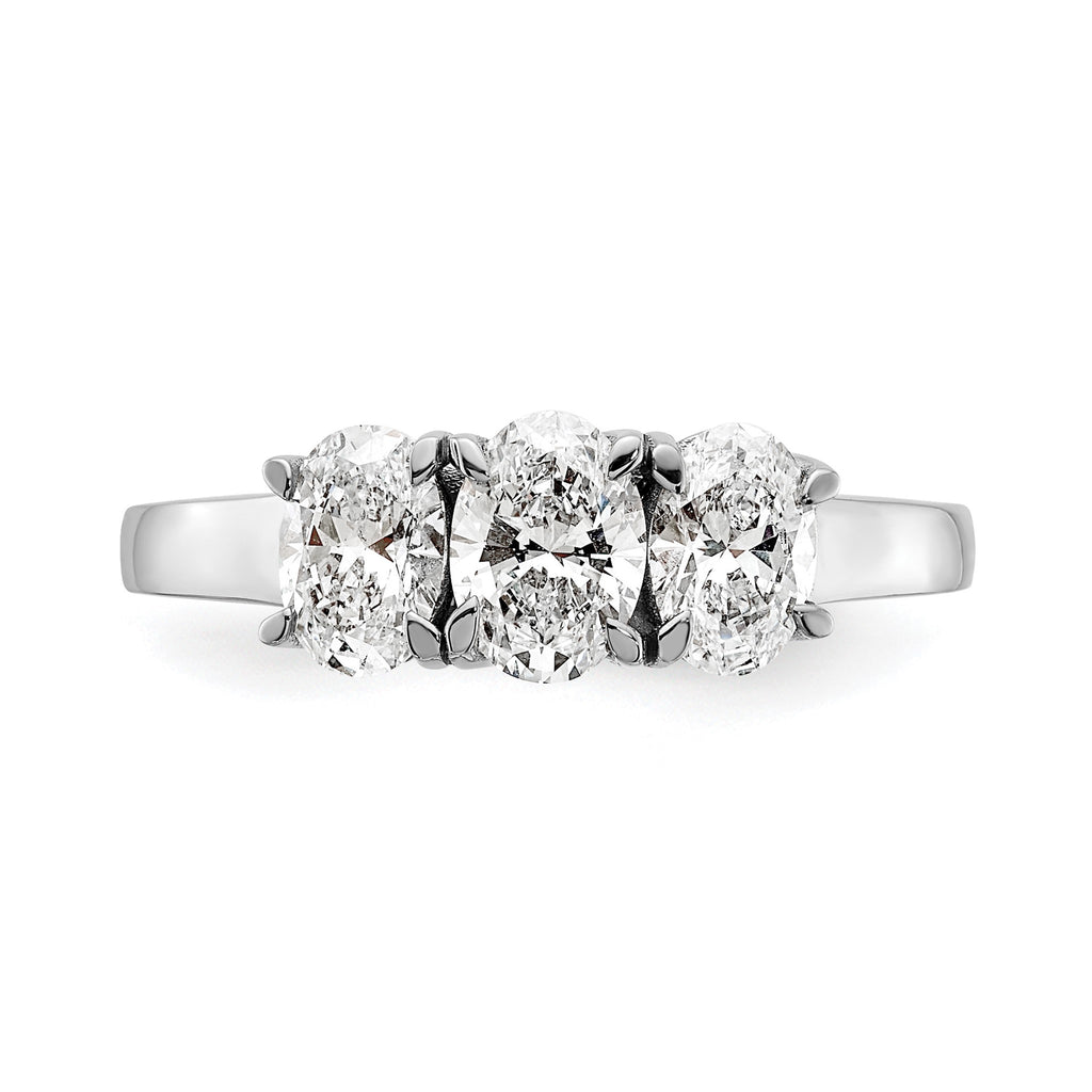 Oval Lab-Grown Diamond Three-Stone Ring in 14K White Gold (1 1/4 ct. tw.), Size 7 - Sophia Jewelers