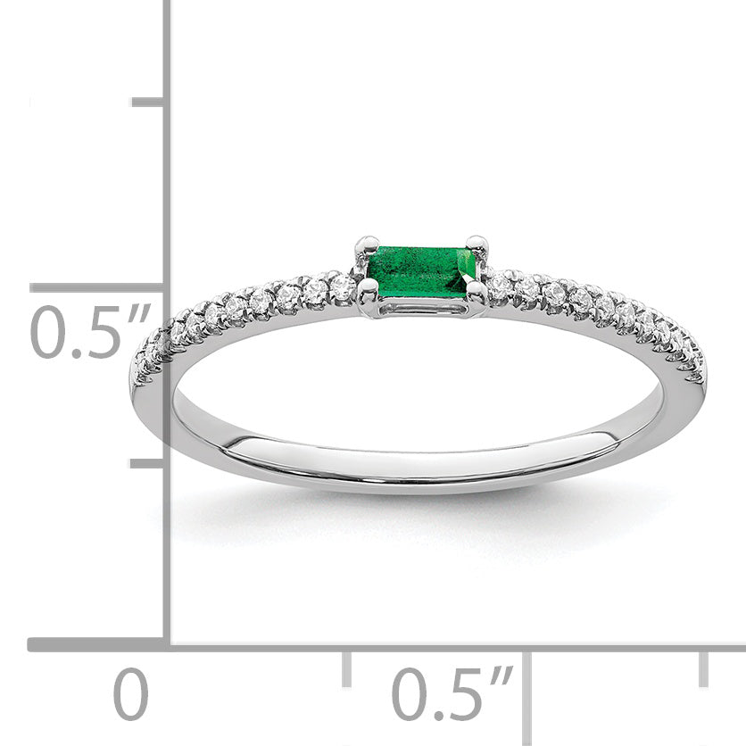 14k White Gold Polished Emerald and Diamond Ring Secondary image