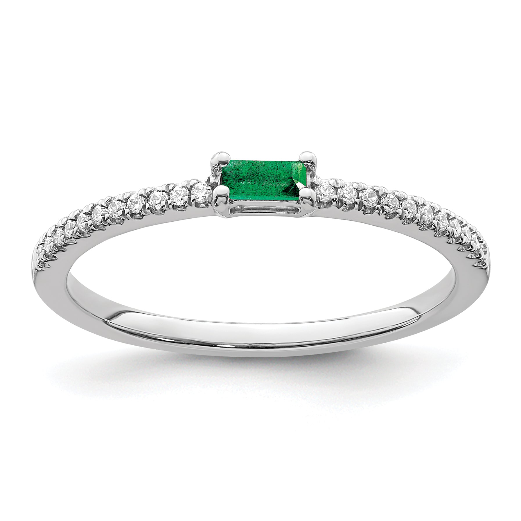 14k White Gold Polished Emerald and Diamond Ring Main image