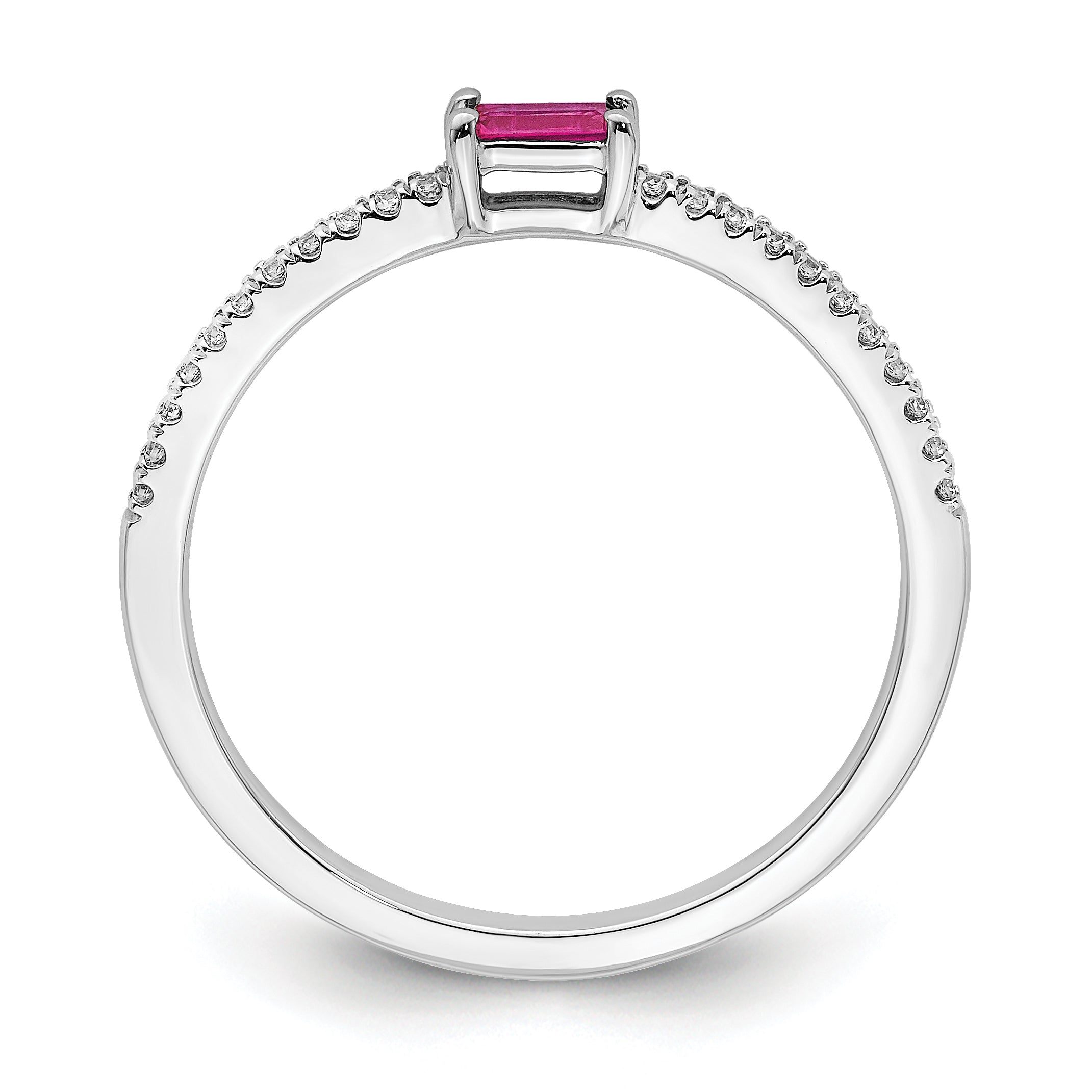 14k White Gold Polished Ruby and Diamond Ring