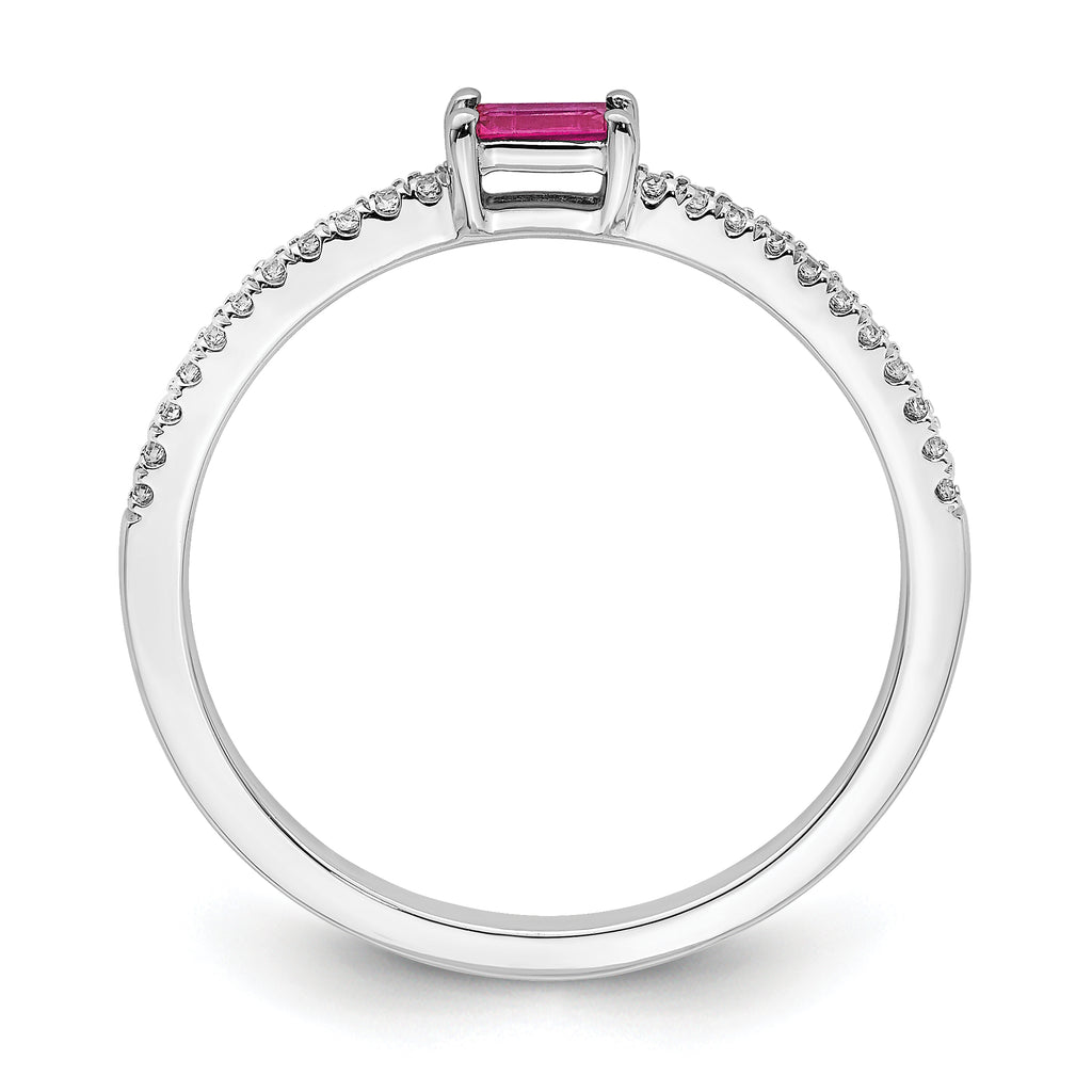 14k White Gold Polished Ruby and Diamond Ring