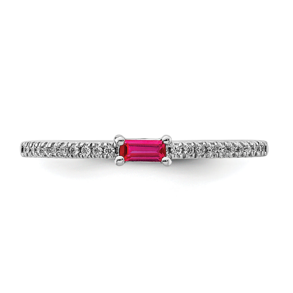 14k White Gold Polished Ruby and Diamond Ring