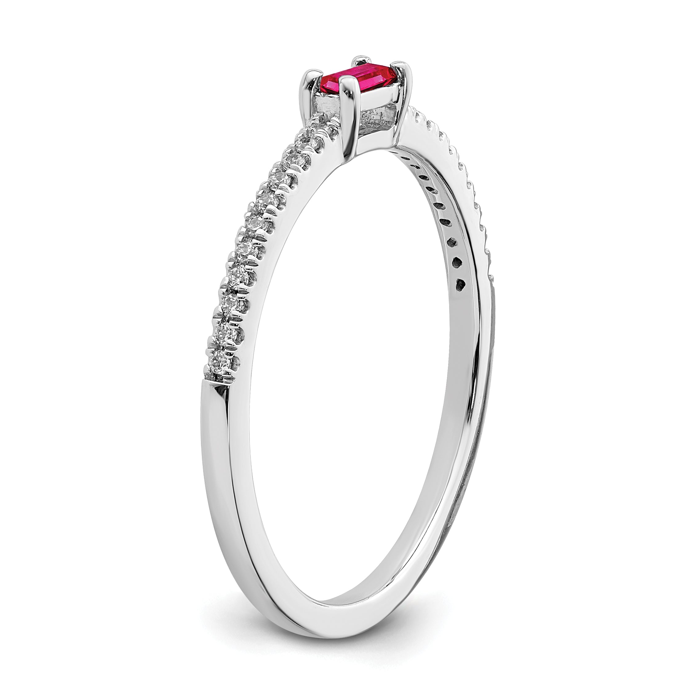 14k White Gold Polished Ruby and Diamond Ring