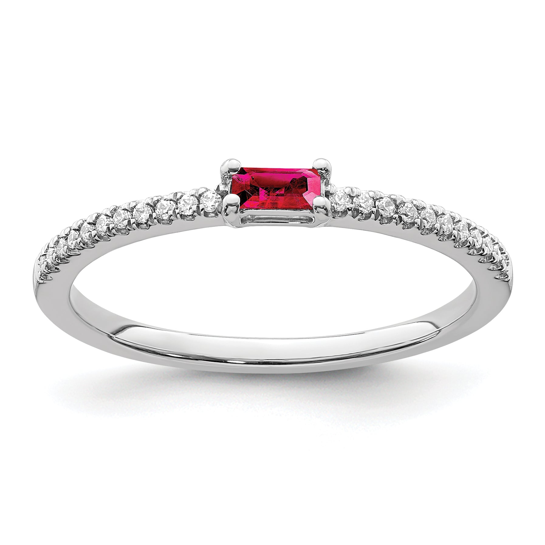 14k White Gold Polished Ruby and Diamond Ring Main image