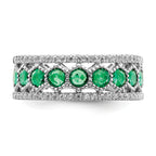 14k White Gold Polished Emerald and Diamond Ring