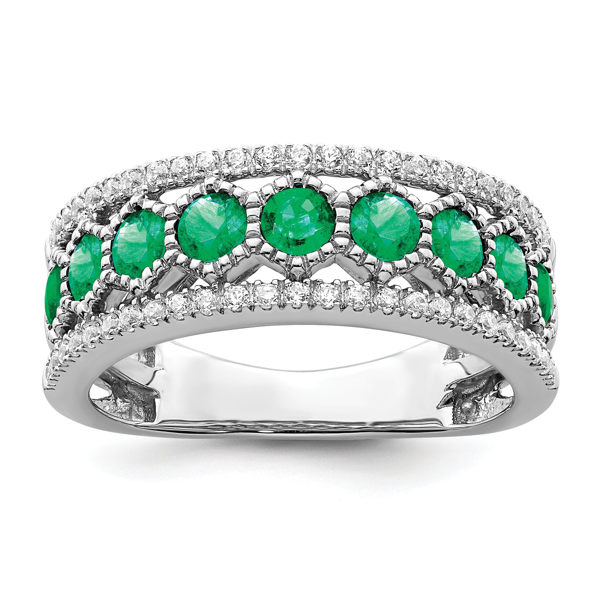 14k White Gold Polished Emerald and Diamond Ring Main image